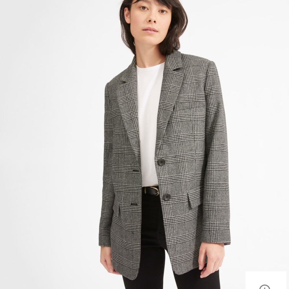 Everlane Black and White Glen Plaid Blazer